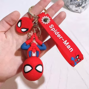 Key ring mini figure spiderman hanging upside down